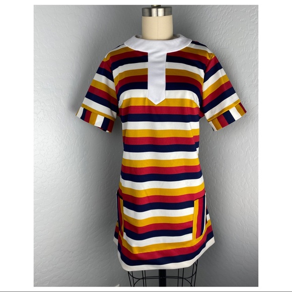 Vintage Tops - Vintage 60’s/70’s Mod Striped Tunic Top Mini Dress
